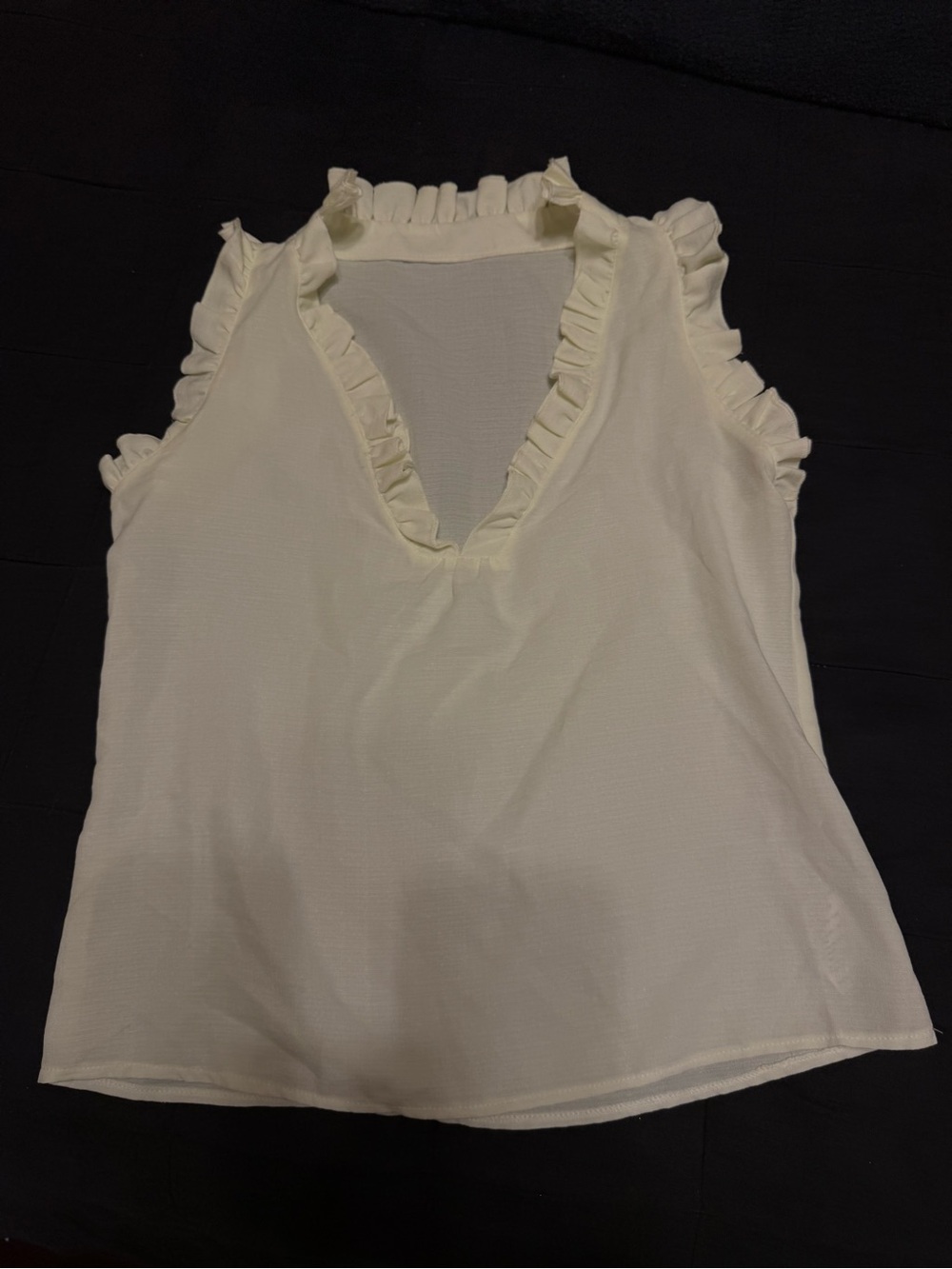 Ruffle V-Neck Sleeveless Top - Cream